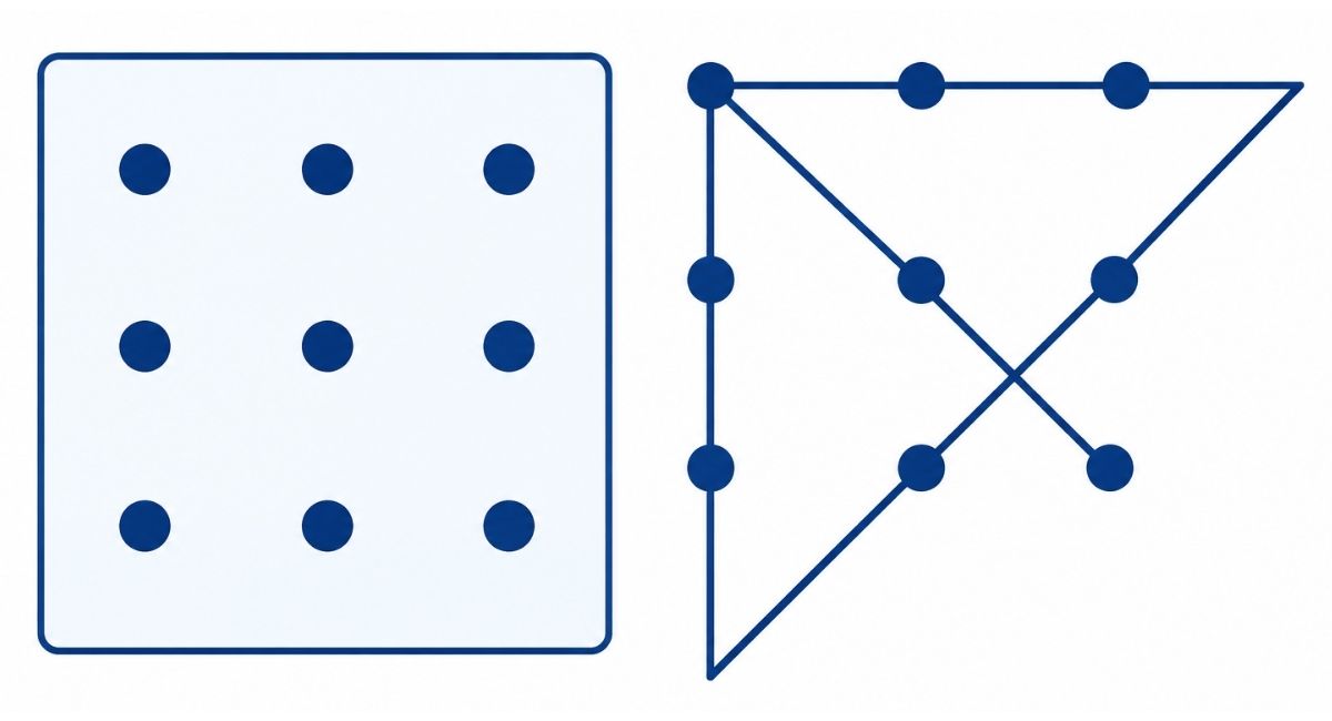 Nine-dot puzzle illustrating the thinking behind 9 Dots Consulting
