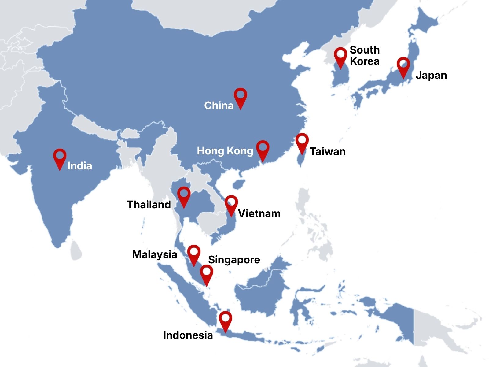 Map showing 9 Dots Consulting locations across 11 Asia-Pacific markets