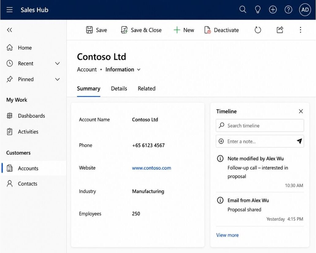 Microsoft Power Apps model-driven application with structured forms, business data and process-driven navigation