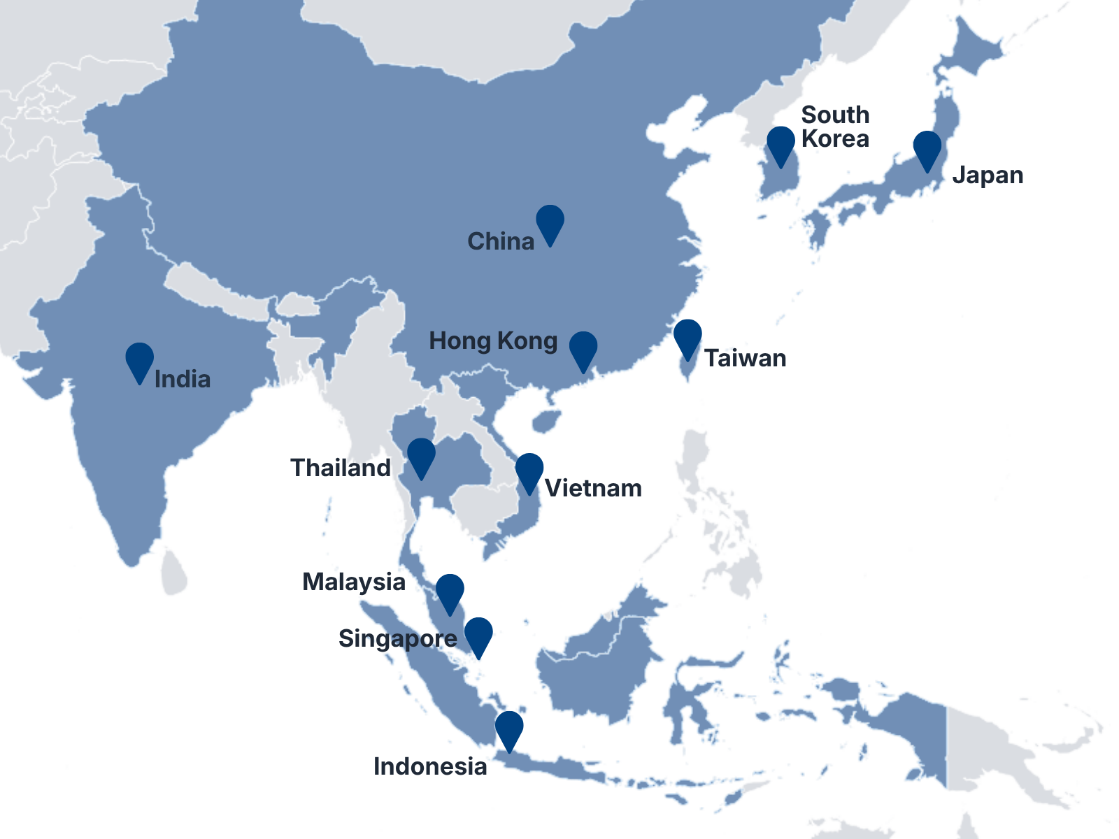 Map showing 9 Dots Consulting locations across 11 Asia-Pacific markets