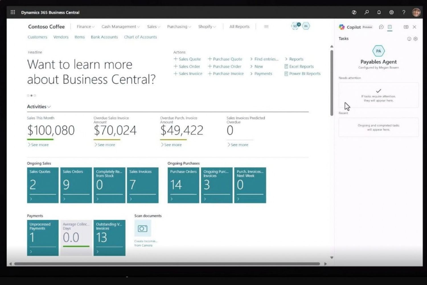 Payables Agent capturing supplier invoice information in Microsoft Dynamics 365 Business Central