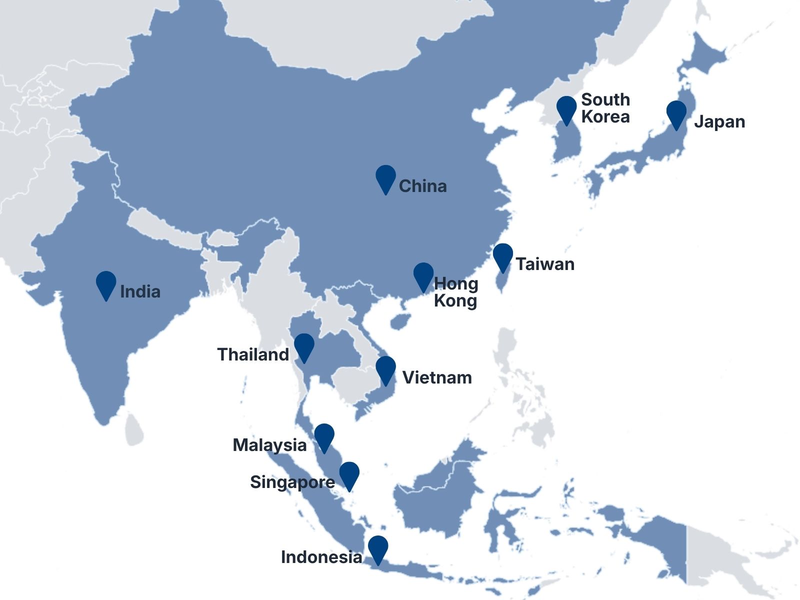 Map showing 9 Dots Consulting locations across 11 Asia-Pacific markets